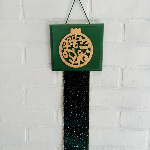 Christmas Holiday Card Holder Green Wooden Topper Gold Ornament Sparkle Ribbon - Picture 3 of 7